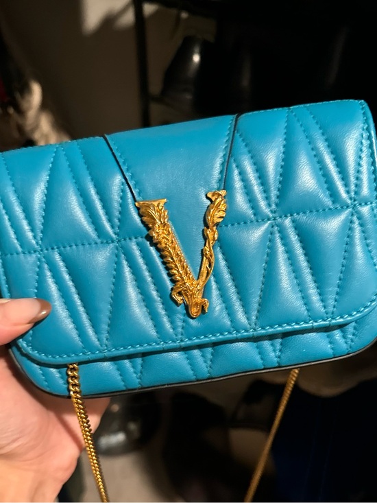 Versace Handbags - NWT Versace Virtus Bright Teal (blue) Mini Quilted Bag with Gold Chain!
